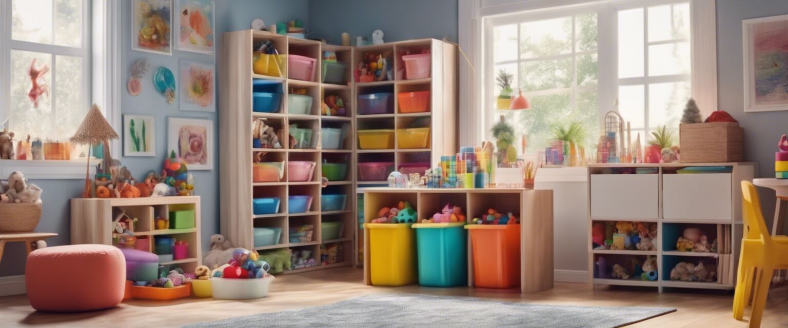 Kids storage bins in use