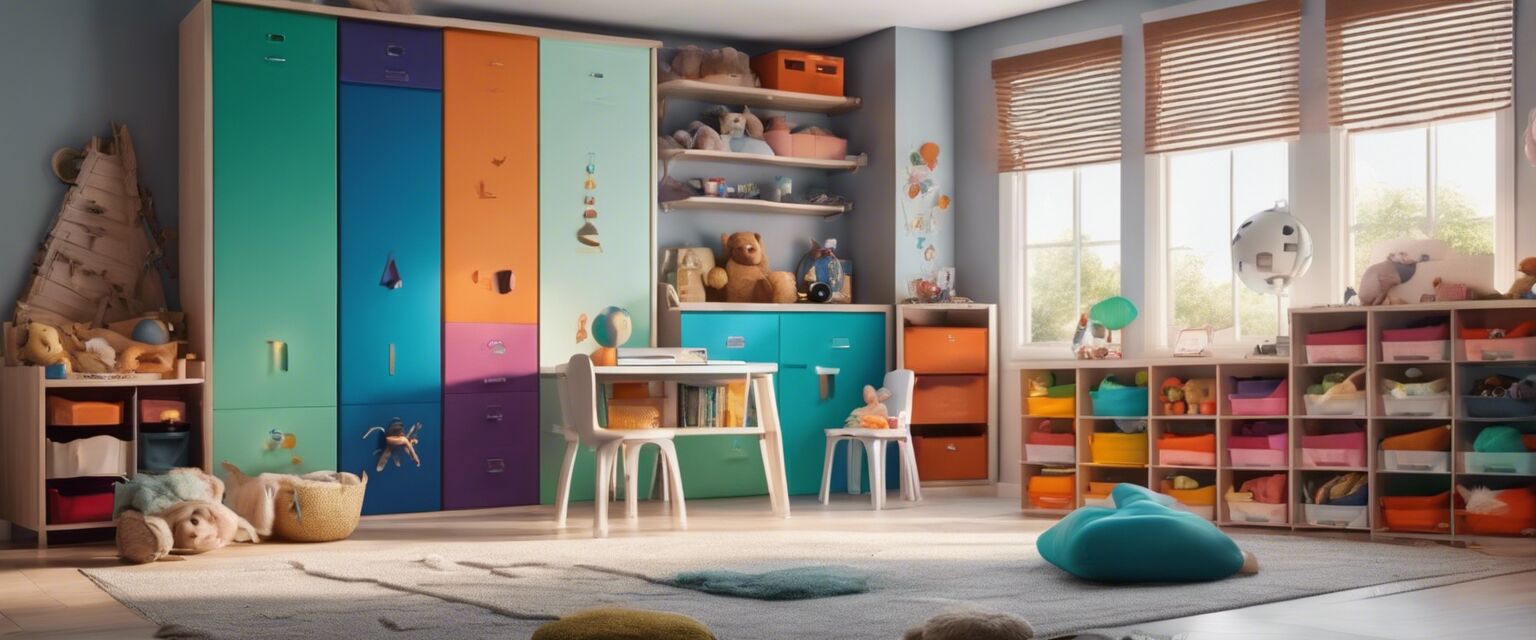 Organized kids room with storage bins